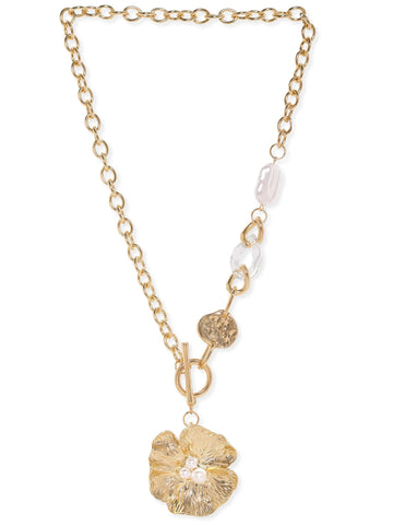 Rubans 18K Gold-Plated Floral Pendant Chain-Link Necklace with Pearl & Crystal Accents Necklace & Chains