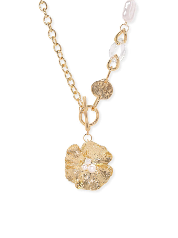 Rubans 18K Gold-Plated Floral Pendant Chain-Link Necklace with Pearl & Crystal Accents Necklace & Chains