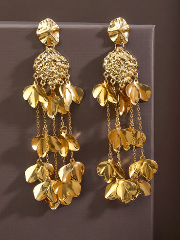 Rubans 18K Gold-Plated Floral Petal Cascade Long Statement Earrings Earrings