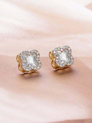 Rubans 18K Gold Plated Floral Stud Earrings with Cubic Zirconia Accents Earrings