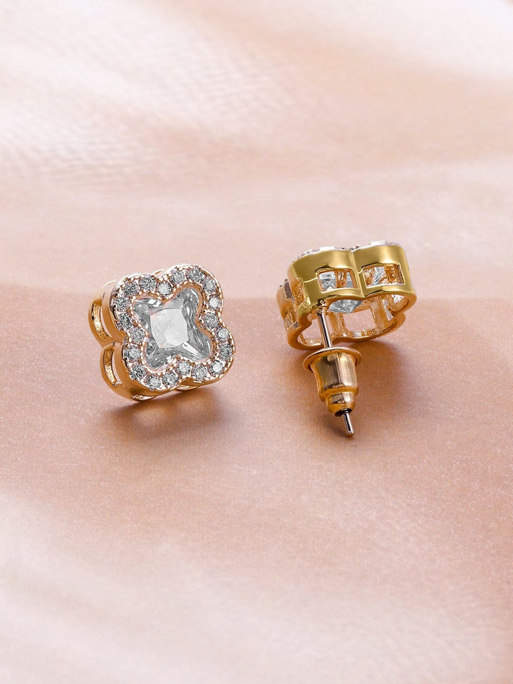 Rubans 18K Gold Plated Floral Stud Earrings with Cubic Zirconia Accents Earrings