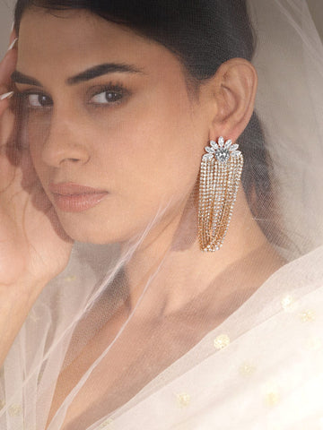 Rubans 18K Gold-Plated Flower and Fringe Crystal Dangle Earrings Earrings