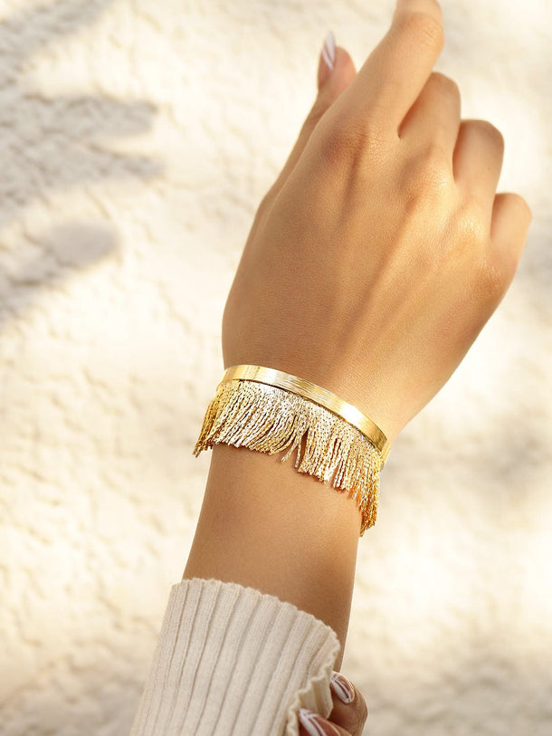 Rubans 18K Gold-Plated Fringe Textured Open Cuff Bracelet Bangles & Bracelet