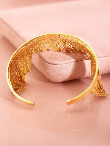 Rubans 18K Gold-Plated Fringe Textured Open Cuff Bracelet Wristwear