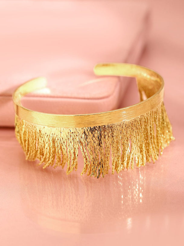 Rubans 18K Gold-Plated Fringe Textured Open Cuff Bracelet Wristwear