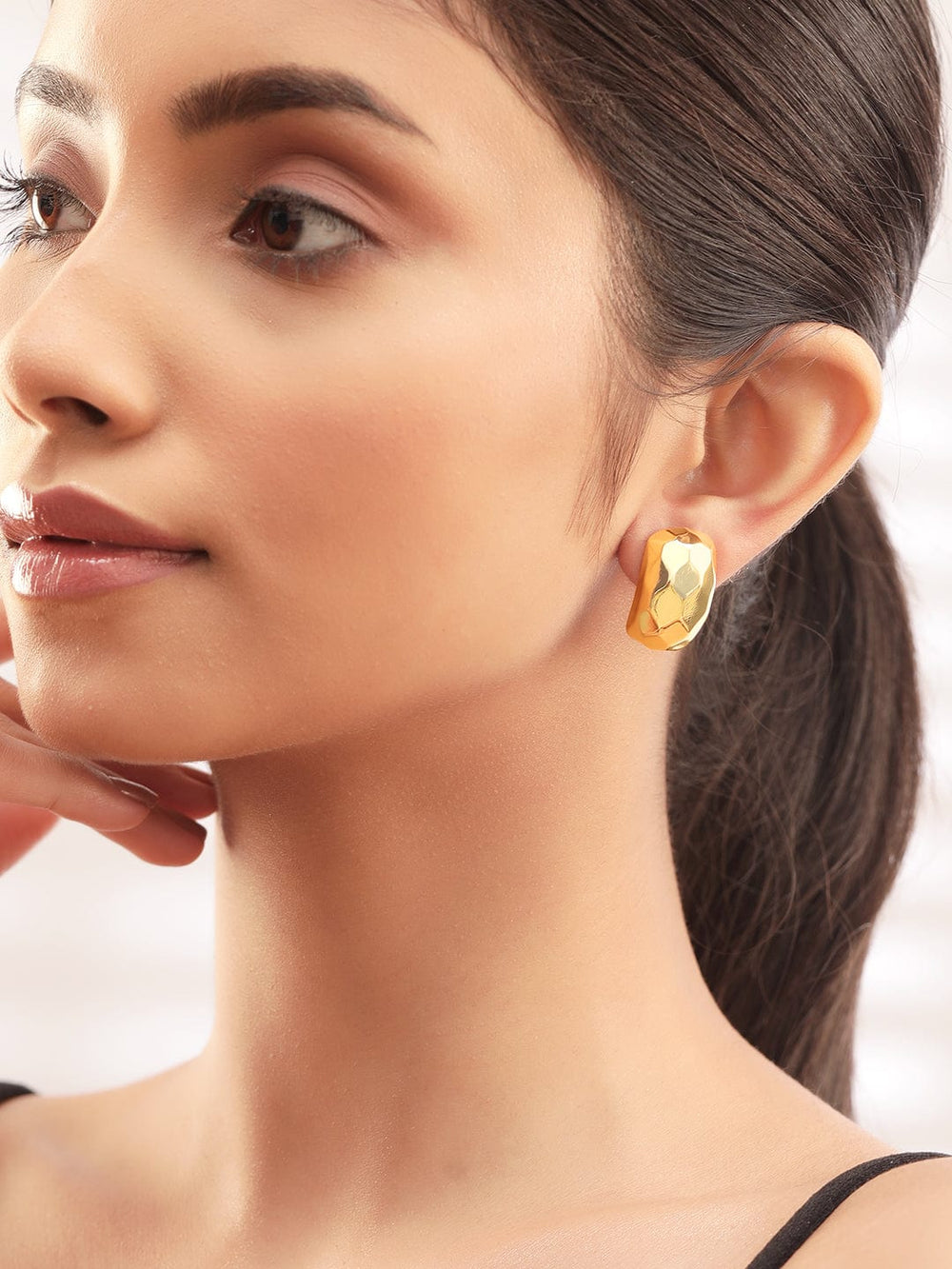 Rubans 18K Gold Plated Geometric Half Hoop Earrings with Sophisticated Polished Finish Stud Earrings