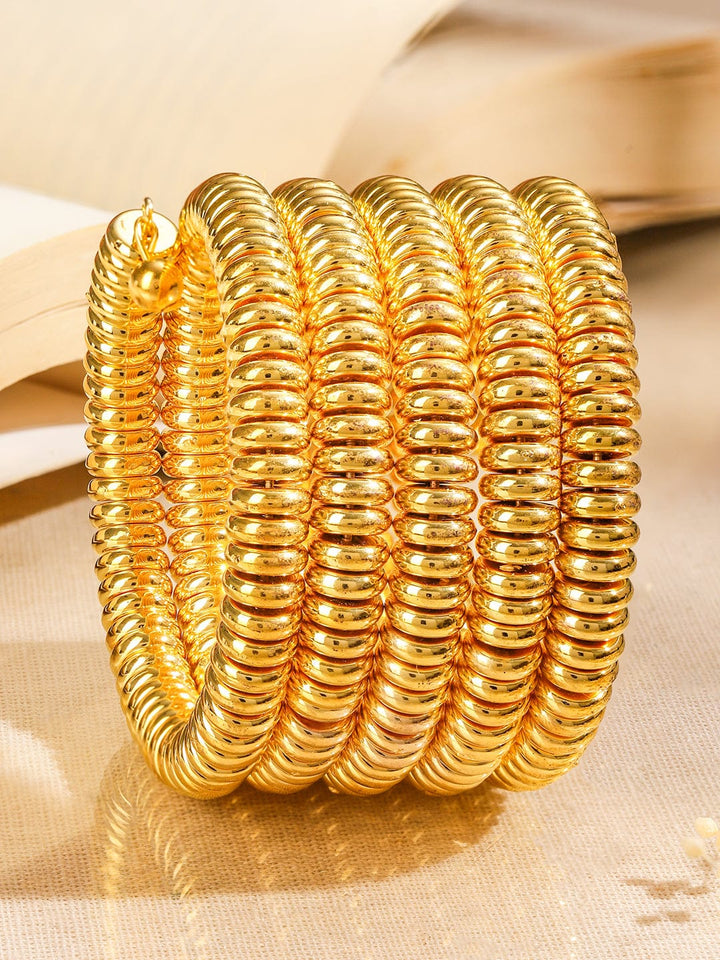 Rubans 18K Gold-Plated Glossy Golden Beaded Multi-Layered Coiled Bracelet for Women Wristwear