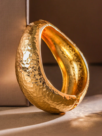 Rubans 18K Gold-Plated Glossy Hammered Bangle â€“ Bold Statement Bracelet for Luxe Appeal Wristwear