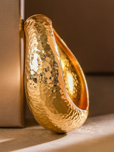 Rubans 18K Gold-Plated Glossy Hammered Bangle â€“ Bold Statement Bracelet for Luxe Appeal Wristwear