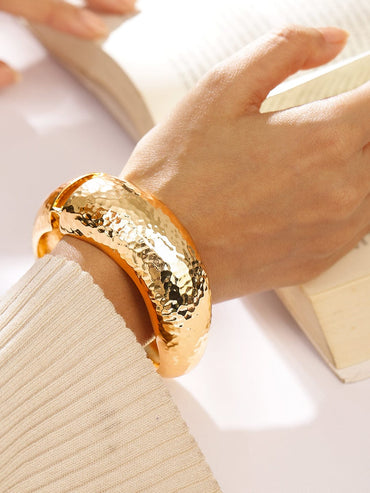 Rubans 18K Gold-Plated Glossy Hammered Bangle â€“ Bold Statement Bracelet for Luxe Appeal Wristwear
