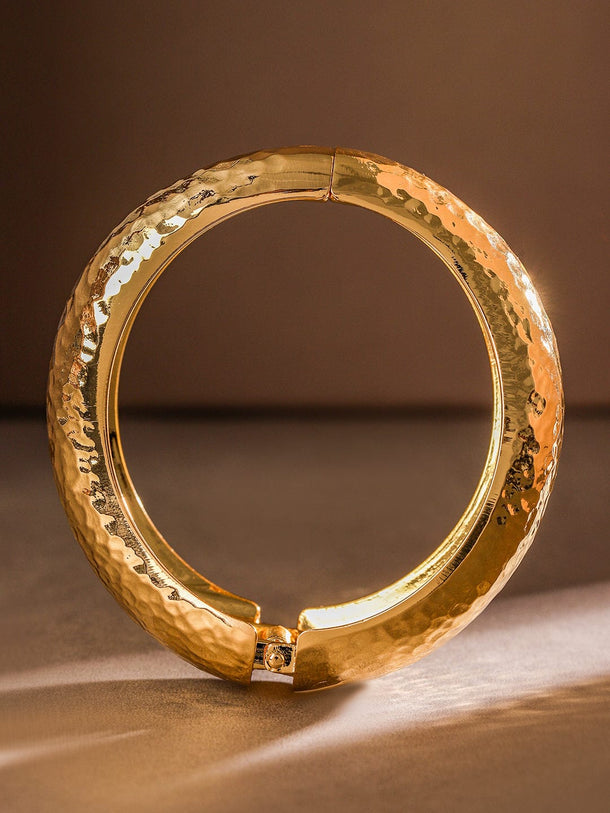 Rubans 18K Gold-Plated Glossy Hammered Bangle â€“ Bold Statement Bracelet for Luxe Appeal Wristwear