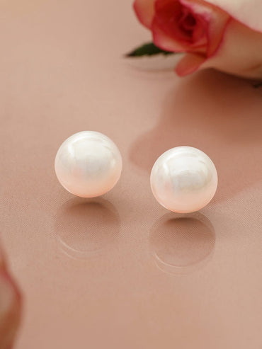 Rubans 18K Gold-Plated Glossy White Pearl Finish Medium Size Pearl Stud Earrings Stud Earrings