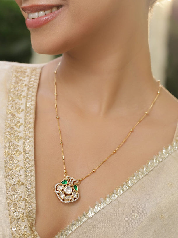 Rubans 18K Gold-Plated Green & White Kundan and Cubic Zirconia Pendant Necklace Necklaces, Necklace Sets, Chains & Mangalsutra
