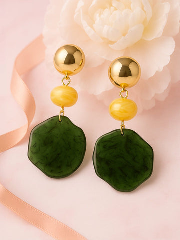 Rubans 18K Gold-Plated Green & Yellow Beaded Stylish Drop Earrings Earrings