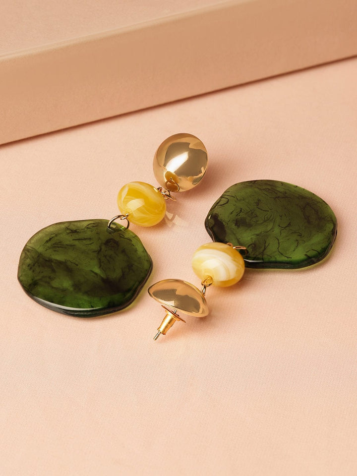 Rubans 18K Gold-Plated Green & Yellow Beaded Stylish Drop Earrings Earrings