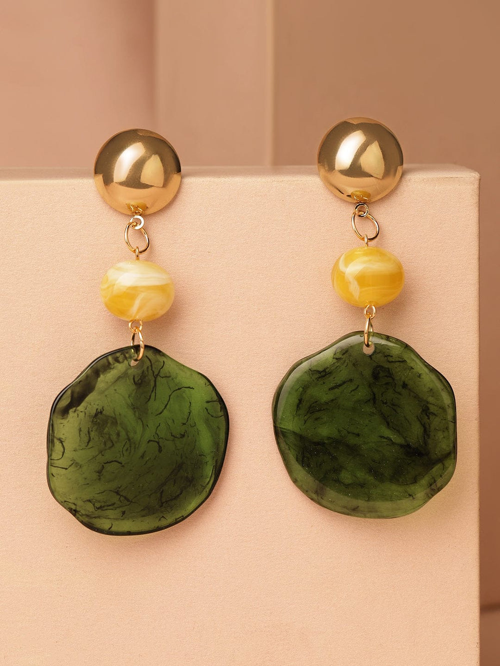 Rubans 18K Gold-Plated Green & Yellow Beaded Stylish Drop Earrings Earrings