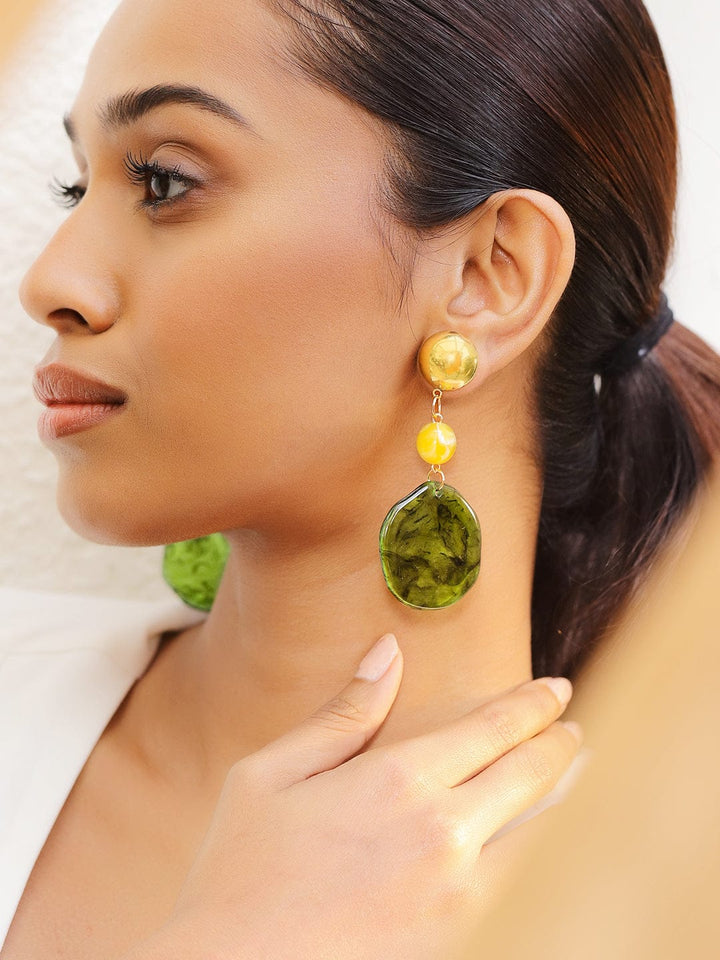 Rubans 18K Gold-Plated Green & Yellow Beaded Stylish Drop Earrings Earrings
