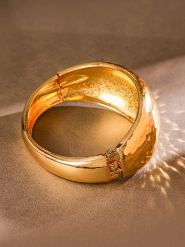 Rubans 18K Gold-Plated Hammered Bangle â€“ Bold Statement Bracelet for Contemporary Elegance Wristwear