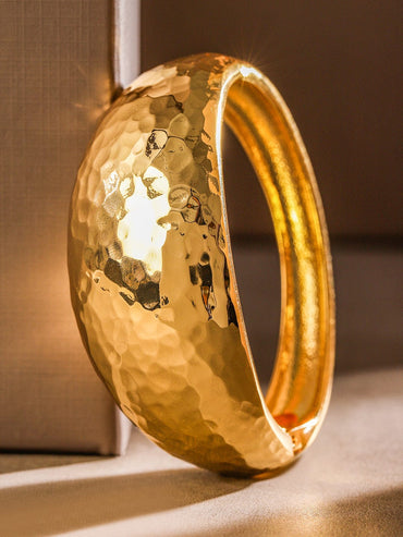 Rubans 18K Gold-Plated Hammered Bangle â€“ Bold Statement Bracelet for Contemporary Elegance Wristwear