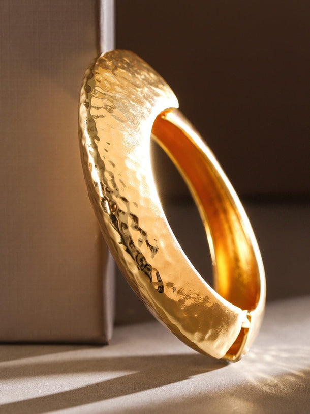 Rubans 18K Gold-Plated Hammered Cuff Bracelet â€“ Bold Statement Jewelry Wristwear