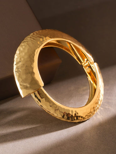 Rubans 18K Gold-Plated Hammered Cuff Bracelet â€“ Bold Statement Jewelry Wristwear