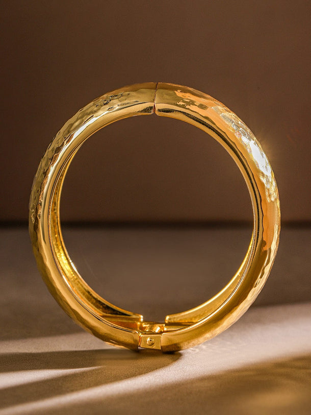 Rubans 18K Gold-Plated Hammered Kada Bangle â€“ Bold Statement Bracelet for Contemporary Elegance Wristwear