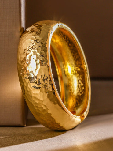 Rubans 18K Gold-Plated Hammered Kada Bangle â€“ Bold Statement Bracelet for Contemporary Elegance Wristwear