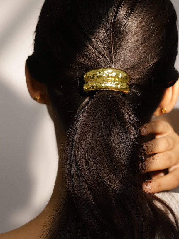 Rubans 18K Gold Plated Hammered Texture Hair Tie â€“ Luxe Statement Hair Accessory for Women Hair Accessories