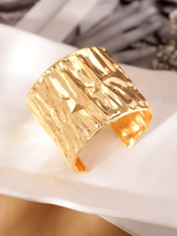 Rubans 18K Gold Plated Hammered Textured Handcrafted Free Size Bracelet Bangles & Bracelets