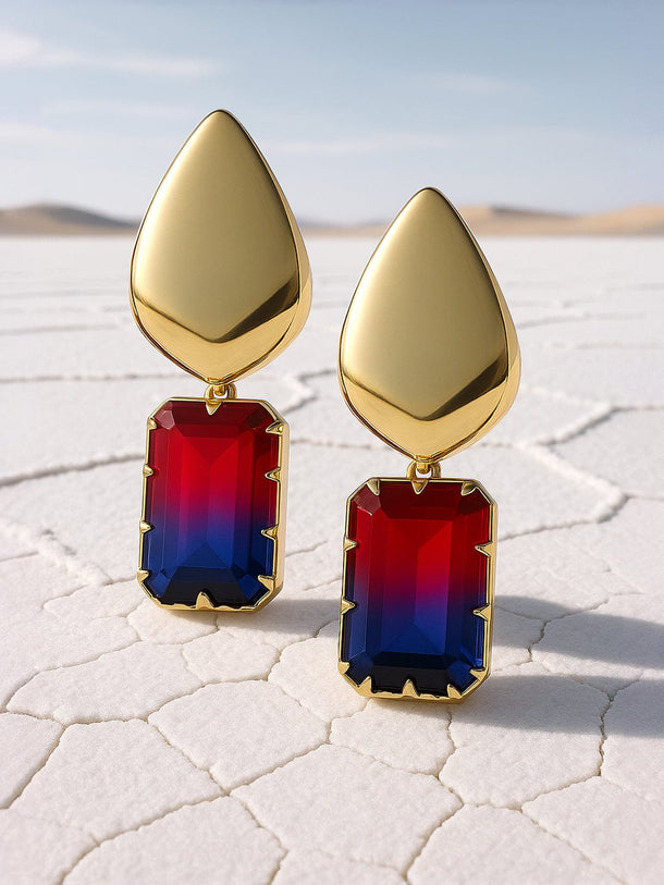 Rubans 18K Gold Plated Handcrafted Multicolor Color Stone Drop Earrings Earrings