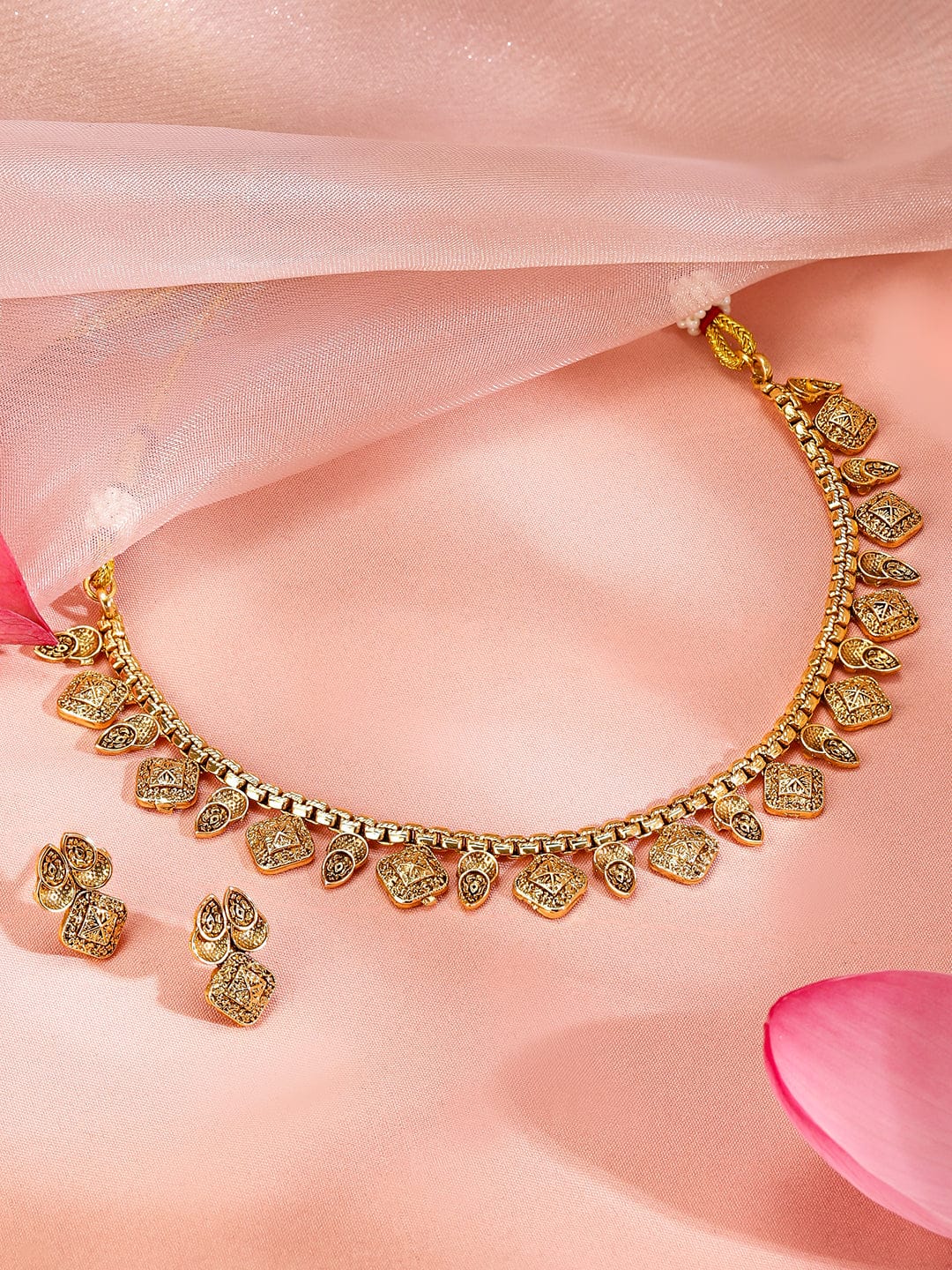 Rubans 18k Gold-Plated Handcrafted Square & Paisley Design Traditional Jewellery Set Jewellery Set