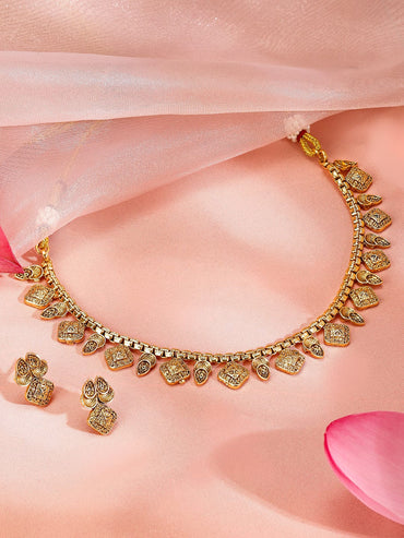 Rubans 18k Gold-Plated Handcrafted Square & Paisley Design Traditional Jewellery Set Jewellery Set