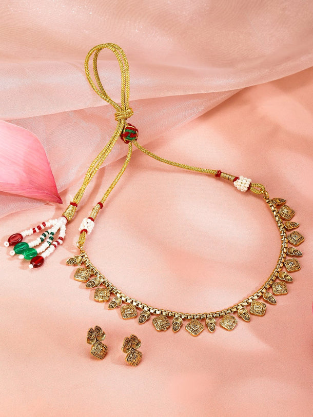 Rubans 18k Gold-Plated Handcrafted Square & Paisley Design Traditional Jewellery Set Jewellery Set