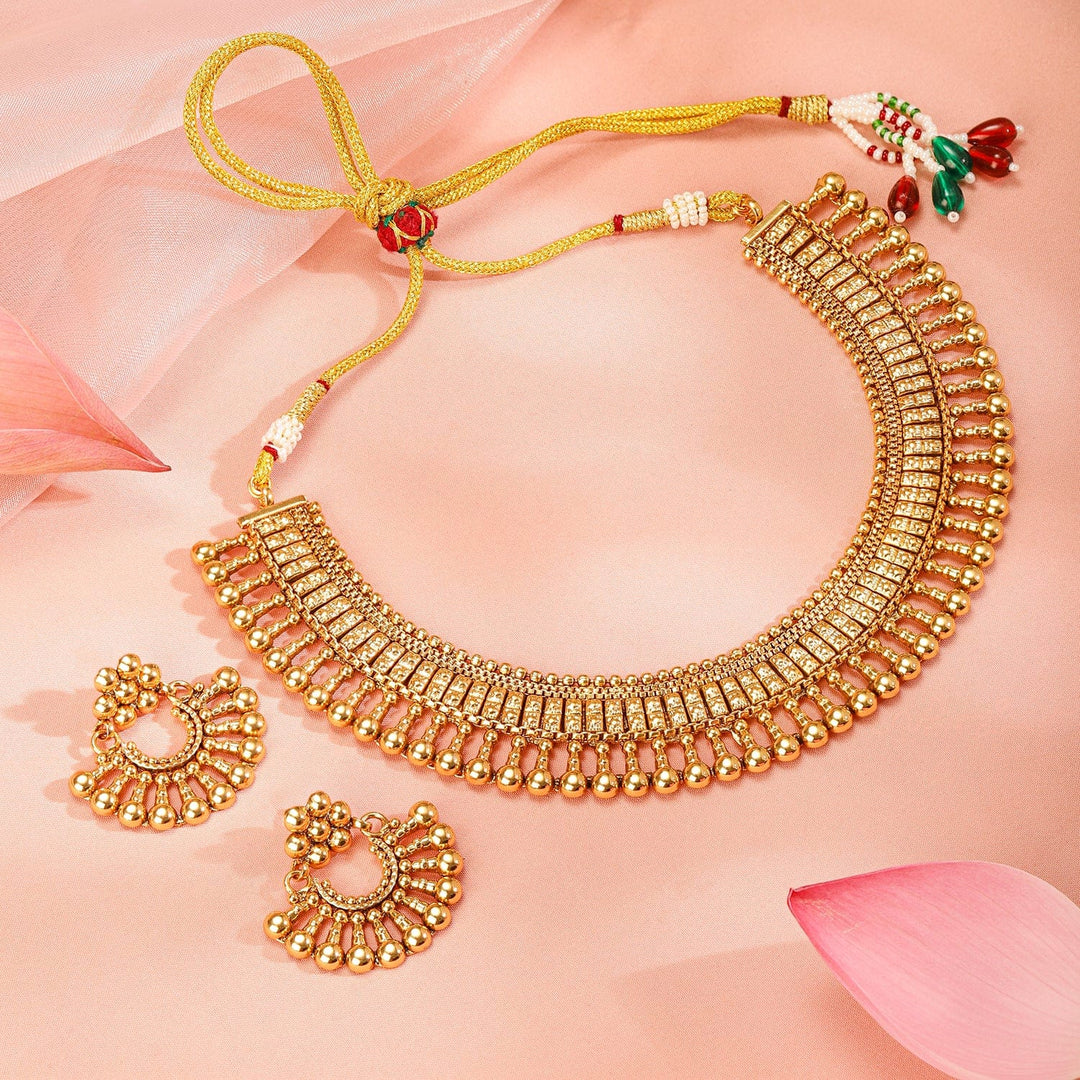 Rubans 18k Gold-Plated Handcrafted Traditional Jewellery Set with Beaded Design Necklace Set