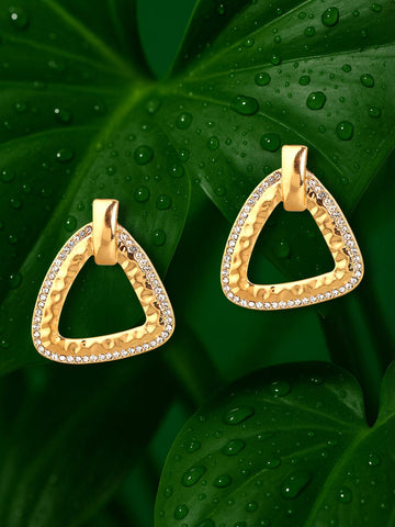 Rubans 18K Gold Plated Handcrafted Zircon Stone Studded Classic Geometric Drop Earrings Earrings