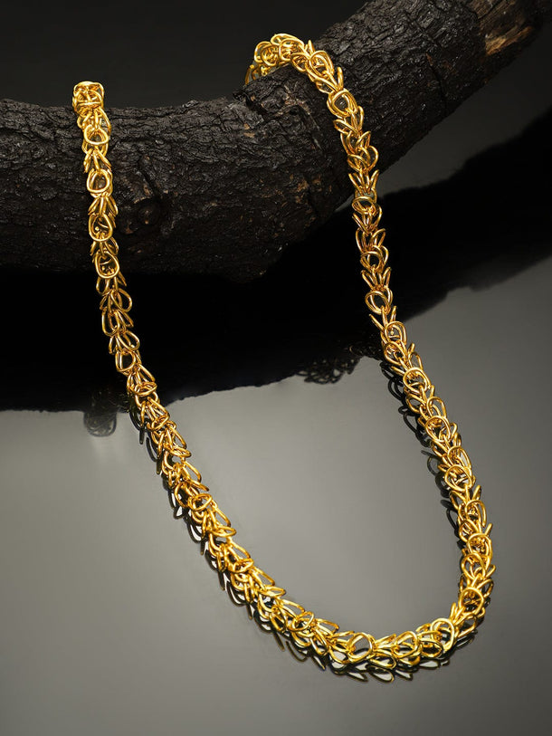 Rubans 18K Gold-Plated Intricate Woven Link Chain Necklace for Men â€“ Bold & Luxe Look Necklace and Chains