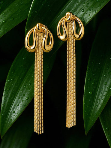 Rubans 18K Gold Plated Knot Design Multilayered Tassel Drop Earrings Drop Earrings