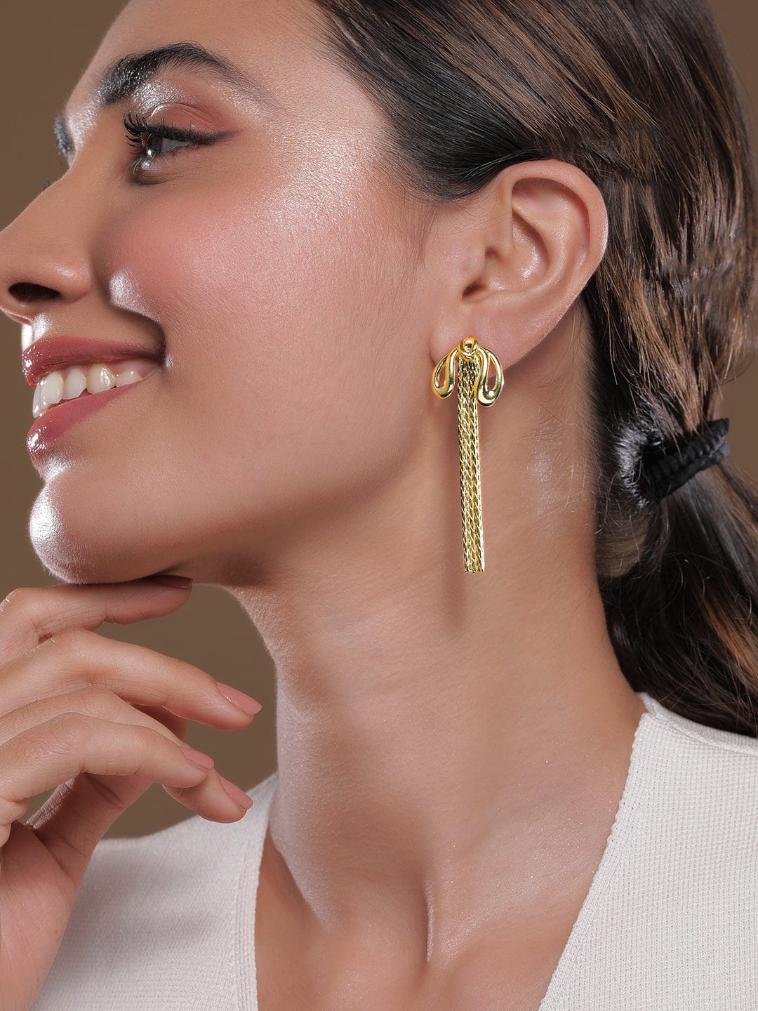 Rubans 18K Gold Plated Knot Design multilayered Tassel Drop Earrings Drop Earrings