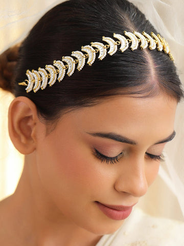 Rubans 18K Gold-Plated Kundan & Pearl Beaded Matha Patti Head Jewellery Head Jewellery