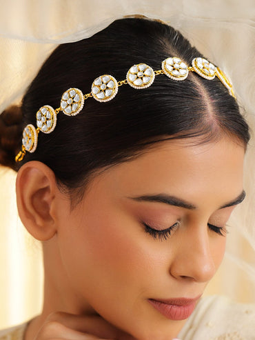 Rubans 18K Gold-Plated Kundan & Pearl Beaded Matha Patti Head Jewellery Head Jewellery