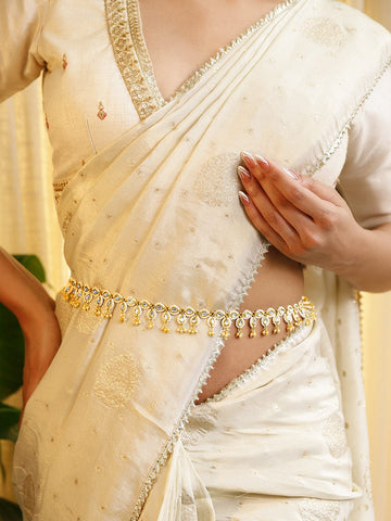 Rubans 18K Gold-Plated Kundan & Pearl Beaded Waist Chain Saree Accessories Saree Accessories