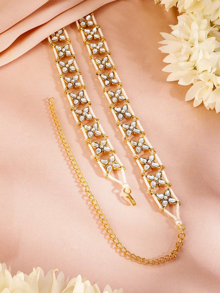 Rubans 18K Gold-Plated Kundan & Pearl Beaded Waist Chain Saree Accessories Saree Accessories