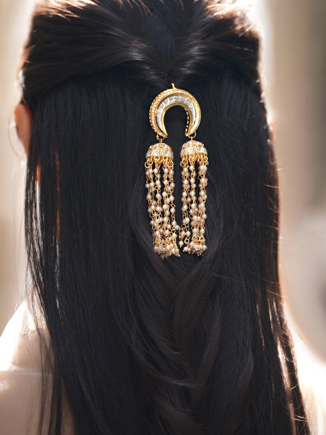 Rubans 18K Gold-Plated Kundan & Pearl Beads Multilayer Traditional Hair Accessory Hair Accessories