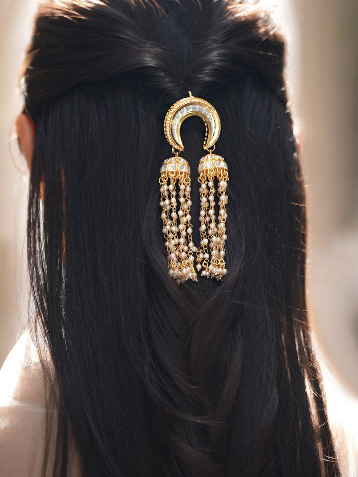 Rubans 18K Gold-Plated Kundan & Pearl Beads Multilayer Traditional Hair Accessory Hair Accessories