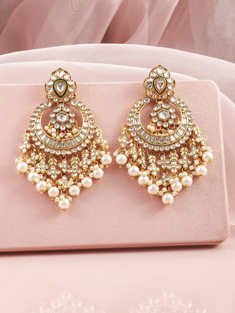 Rubans 18K Gold-Plated Kundan Studded  Chandbali Earring Chanbali Earring