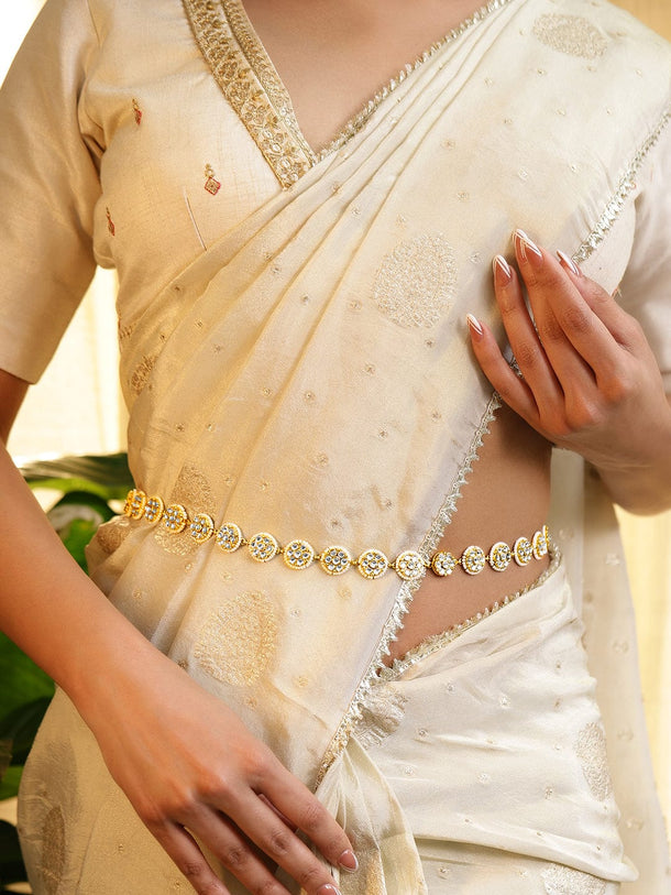 Rubans 18K Gold-Plated Kundan Studded Waist Chain Saree Accessories Saree Accessories