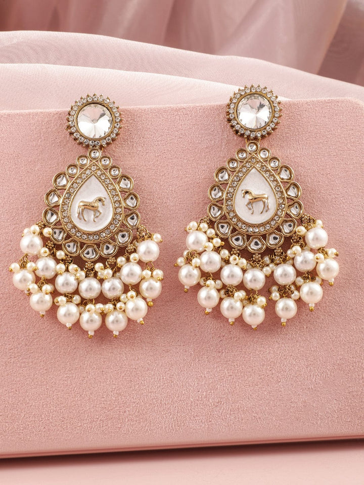 Rubans 18K Gold-Plated Kundan & Zicronia & Pearl Traditional Chanbali Earring Chandbali Earring