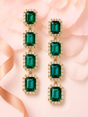Rubans 18K Gold-Plated Layered Emerald Green Crystal Dangle Earrings Earrings