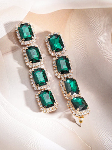 Rubans 18K Gold-Plated Layered Emerald Green Crystal Dangle Earrings Earrings