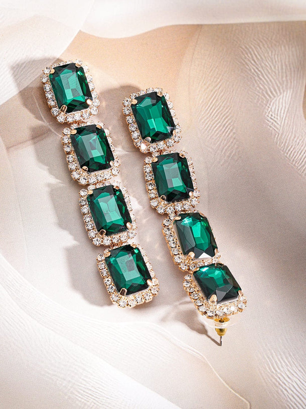 Rubans 18K Gold-Plated Layered Emerald Green Crystal Dangle Earrings Earrings